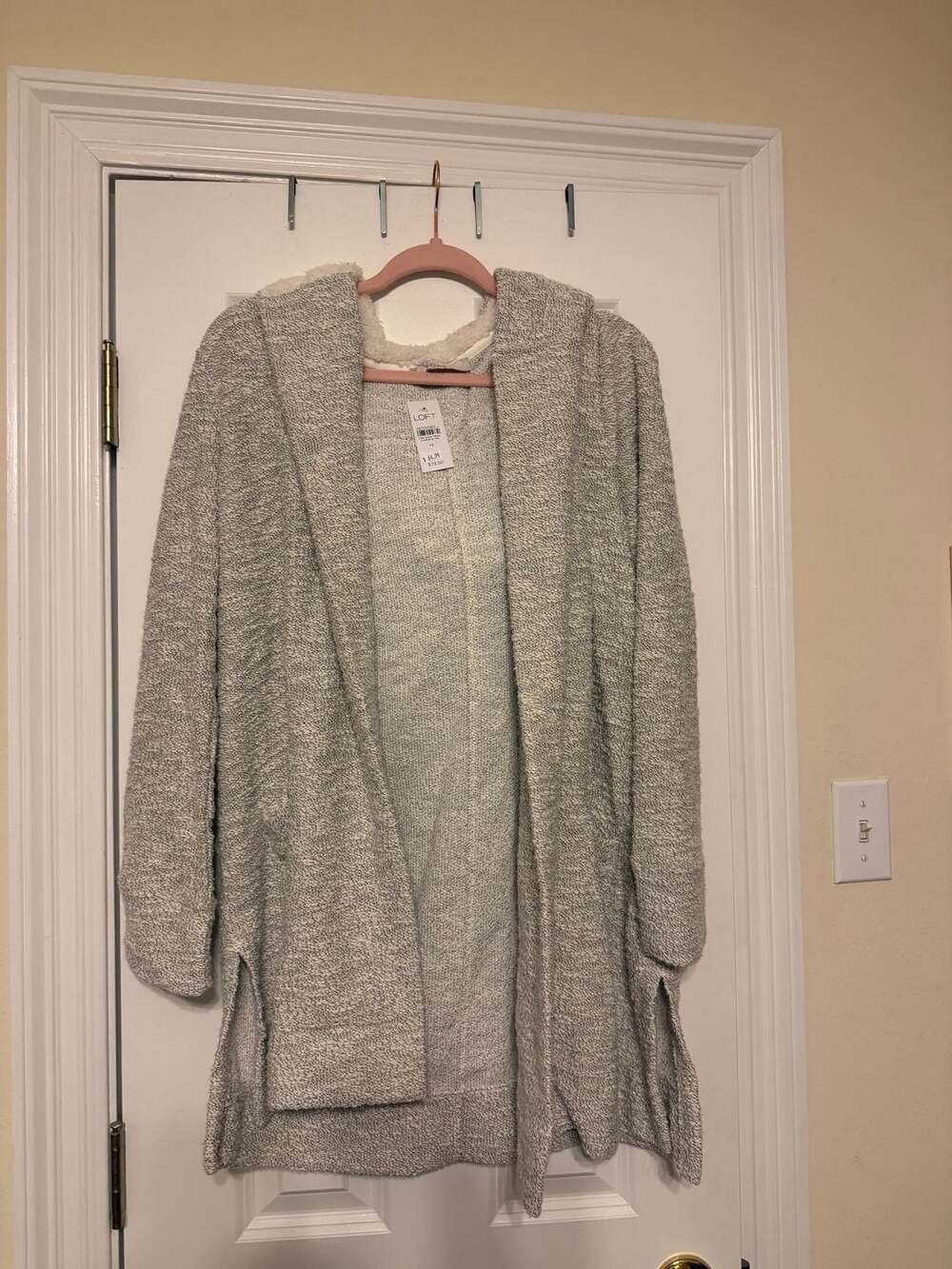 LOFT Women's Gray Open Front Hooded Cardigan Sweater Size M New With Tags